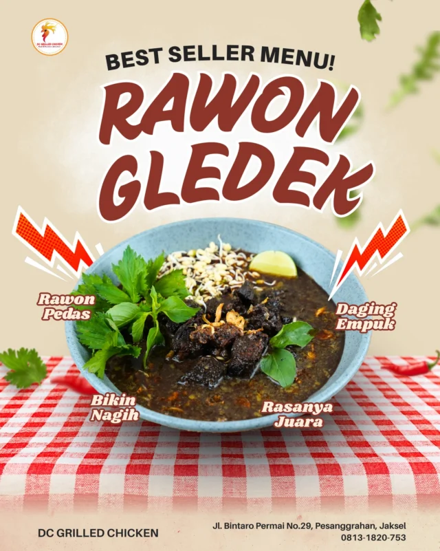 Lagi ngantuk atau butuh asupan yang bikin melek? Cobain dulu Rawon Gledek andalan DC Grilled Chicken!

Kuah hitam pekat yang kaya rempah, daging sapi super empuk, ditambah sensasi pedas “”gledek”” yang nendang banget. Dimakan pakai nasi hangat, kerupuk, plus telur asin... Beuh, nikmat mana lagi yang kau dustakan? 🤤

Yuk, merapat sekarang atau pesan online buat makan siang kamu!

📍 Lokasi: DC Grilled Chicken Jl. Bintaro Permai No.29, Bintaro, Pesanggrahan, Jaksel.

⏰ Buka: 09.00 - 19.00 WIB 📱 Pemesanan WA: 0813-1820-753 🛵 Tersedia di: ShopeeFood, GrabFood, GoFood 

#RawonGledek #DCGrilledChicken #KulinerBintaro #KulinerJakartaSelatan #MakanSiangEnak