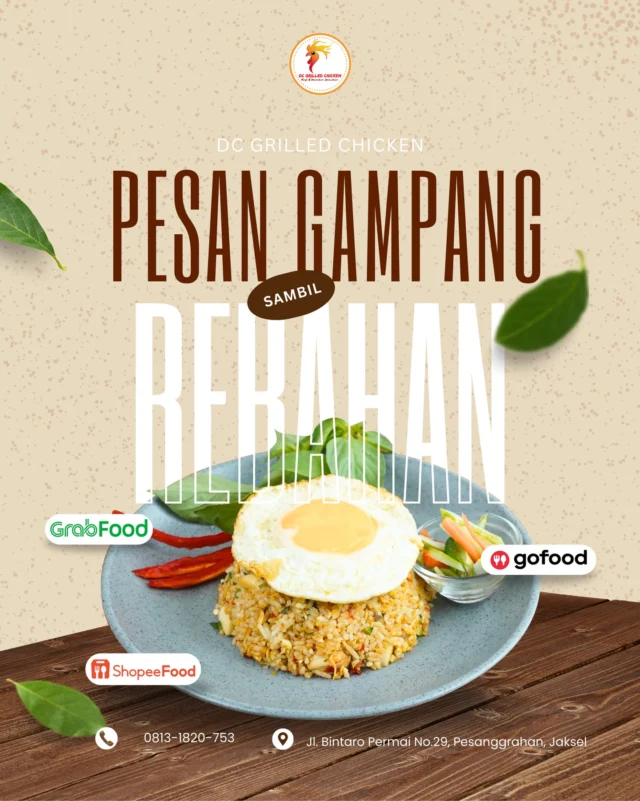 Mager tapi lapar tak tertahankan? Tenang! Semua menu favoritmu (Ayam Geprek, Rawon Gledek, Nasi Goreng) siap kami antar ke pintu rumahmu. Cari ‘DC Grilled Chicken’ di aplikasi ojol favoritmu! 🛵💨 

📍 DC Grilled Chicken Jl. Bintaro Permai No.29, Bintaro, Jaksel.
⏰ Buka: 09.00 - 19.00 WIB 

📲 Pemesanan WA: 0813-1820-753🛵 Gampang Pesan: Shopeefood, Grabfood, GoFood

#NasiGoreng #NasiGorengEnak #DCGrilledChicken #KulinerBintaro jajanbintaro