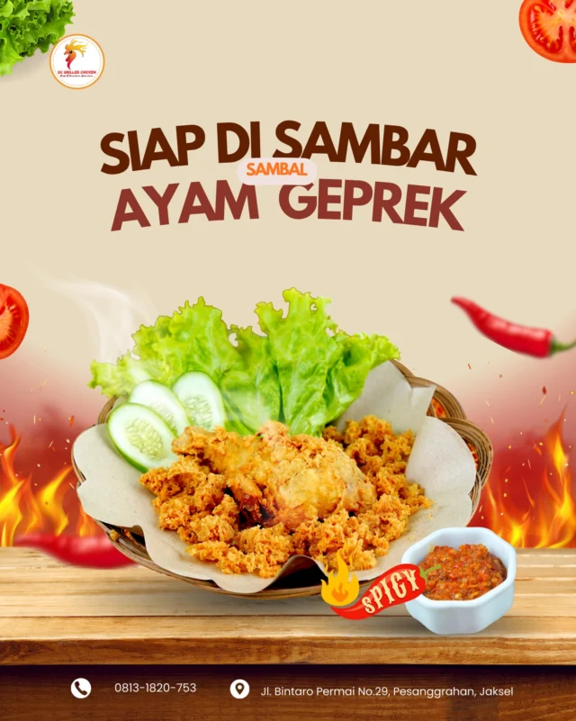 Bukan cuma digeprek biasa, Ayam Geprek dari DC Grilled Chicken digeprek dengan penuh passion dan sambal yang nggak main-main pedasnya! 🥵

Ayamnya renyah, dagingnya juicy, ditambah cabe segar yang pedasnya nendang ke ubun-ubun. Berani coba level pedasnya?

Tag teman kamu yang paling kuat makan pedas!

📍 Langsung Tantang Lidahmu: DC Grilled Chicken Jl. Bintaro Permai No.29, Bintaro, Jaksel.

⏰ Buka: 09.00 - 19.00 WIB

 📲 WA Order: 0813-1820-753

 🛵 Delivery: Shopeefood, Grabfood, GoFood (Cari: DC Grilled Chicken)

#AyamGeprek #AyamGeprekBintaro #KulinerBintaro GeprekPedas SpicyFood