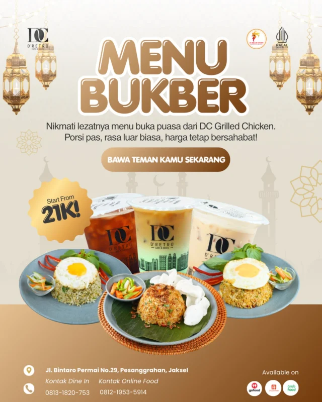 Cari menu buka yang pasti enak dan ngenyangin? Nasi Goreng DC Grilled Chicken pilihannya! Tersedia berbagai varian topping yang bikin nagih.

Lengkapin juga dengan **Signature Drink Series** kami untuk mengembalikan energi kamu setelah seharian beraktivitas.

📍 **DC Grilled Chicken**
Tersedia untuk Dine-in, Takeaway, dan GrabFood/GoFood.

Yuk, pesan sekarang sebelum kehabisan!

DC Grilled Chicken 

🏠 Jl. Bintaro Permai No.29, Pesanggrahan, Jaksel 

📲 Order WA: 0813-1820-753 🟢 GrabFood | 🟢 GoFood | 🟠 ShopeeFood

#DCGrilledChicken #BukaPuasaSeru #NasiGorengPremium #MinumanSegarRamadan #MenuBukberEnak