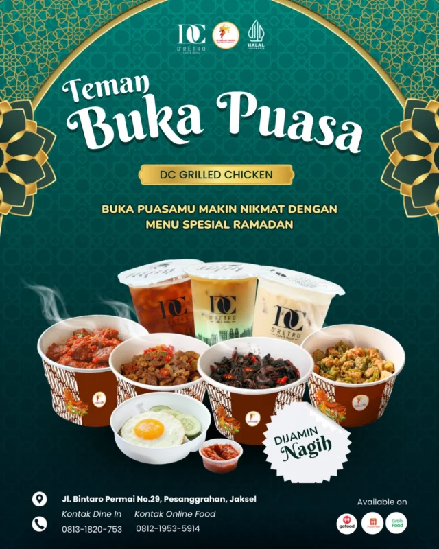 langsung makan berat nih? 🤔

Kalau di DC Grilled Chicken, kamu nggak perlu milih! Segerin dulu pakai koleksi **Drink Series** kita yang manis-dingin, terus lanjut sikat **Bento Premium** yang gurihnya nagih.

Kira-kira menu Bento mana yang jadi favorit kamu hari ini? Tulis di kolom komentar ya! 👇

Yuk, pesan sekarang sebelum kehabisan!

DC Grilled Chicken 

🏠 Jl. Bintaro Permai No.29, Pesanggrahan, Jaksel 

📲 Order WA: 0813-1820-753 🟢 GrabFood | 🟢 GoFood | 🟠 ShopeeFood

#bentopremium #menubukapuasa #takjil #osengsapi #bento